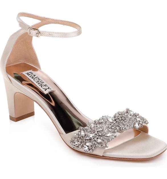 Badgley Mischka Alison Crystal Embellished Ankle Strap Sandal In Latte ...