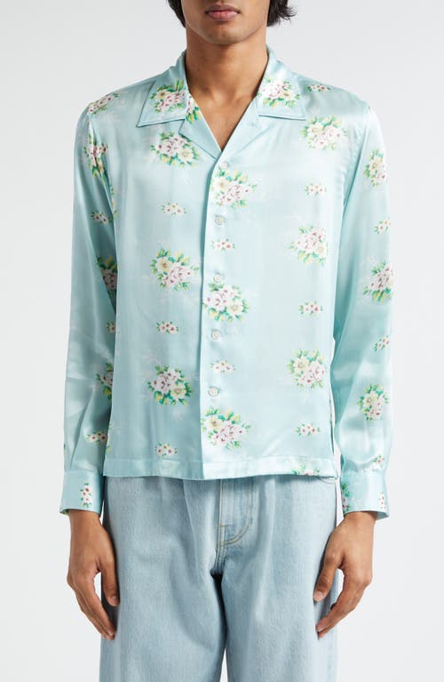 Bode Daisy Floral Print Silk Button-Up Shirt Blue Multi at Nordstrom,