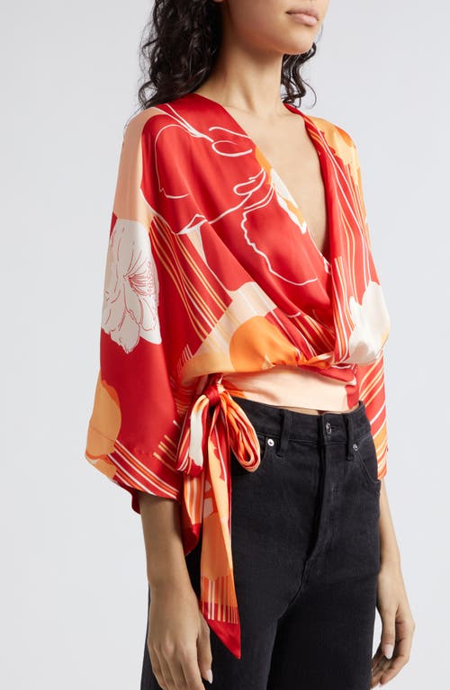 Shop Ramy Brook Minerva Floral Wrap Front Top In Flame Amore