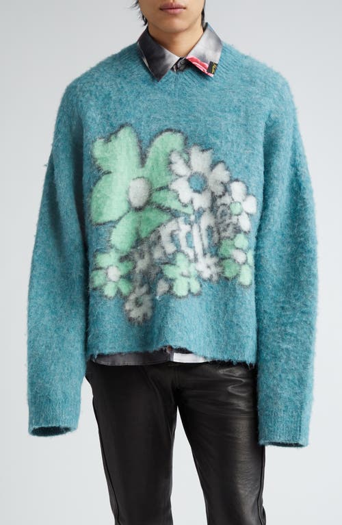Martine Rose Gender Inclusive Floral Intarsia Boxy Sweater Petrol/Festival at Nordstrom,