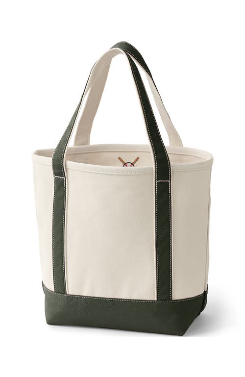 Lands' End Open Top Canvas Tote Bag In Natural/dark Olive Green