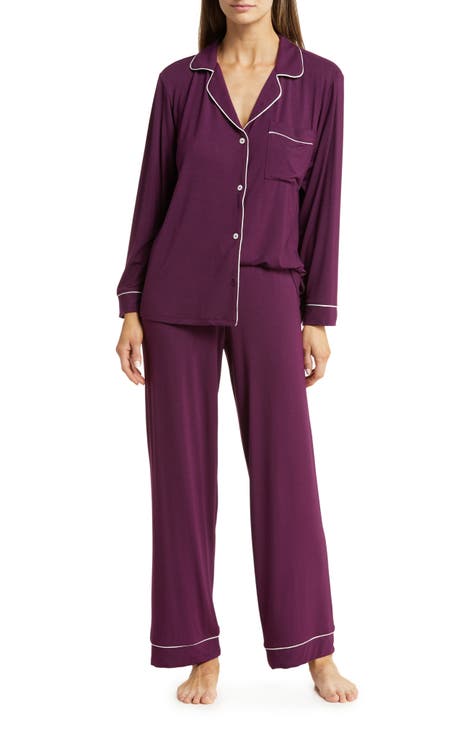 Plus Size Lilac+London Satin Pajama Shirt & Pajama Pants Set