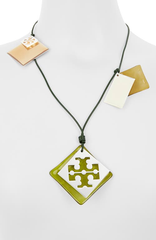 Tory Burch Resin Charm Necklace in Light Silver /Dark Green at Nordstrom