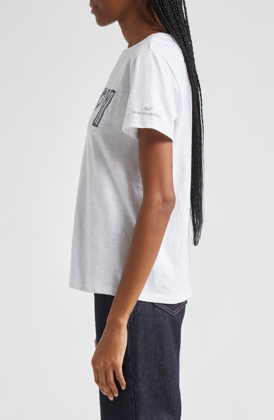 Shop Cinq À Sept Embroidered Happy T-shirt In White/ Navy