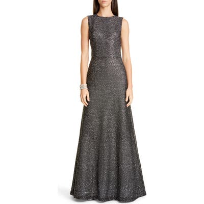 St. John Evening Embellished Netting Knit Trumpet Gown, Black