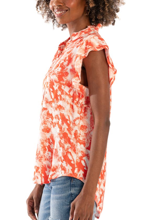 Shop Kut From The Kloth Katalia Ruffle Cap Sleeve High-low Button-up Top In Alicante-coral