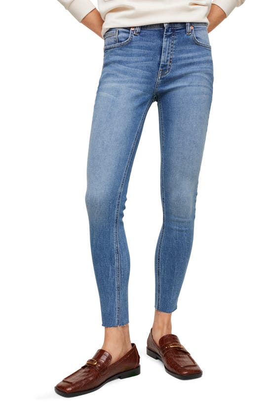 Shop Mango Crop Skinny Jeans In Medium Blue