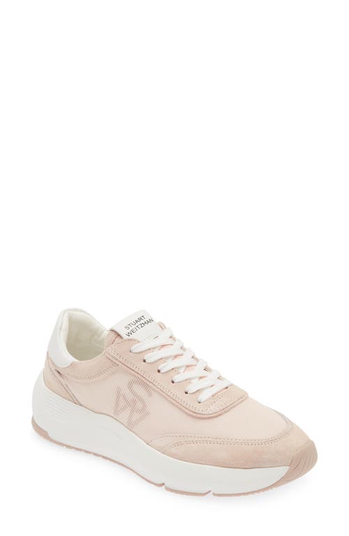 Stuart Weitzman Glide Lace-up Trainer In Powder Pink/white