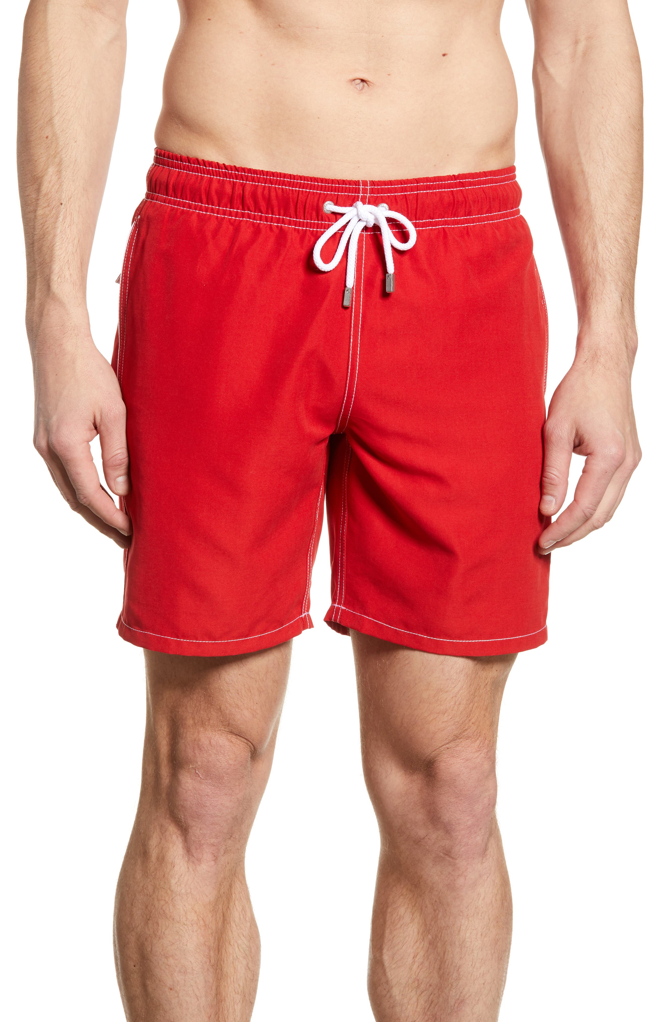 Bugatchi Solid Swim Trunks, Red