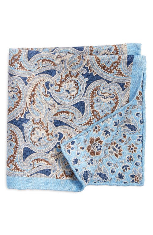 Paisley & Floral Prints Reversible Silk Pocket Square in Lite Blue