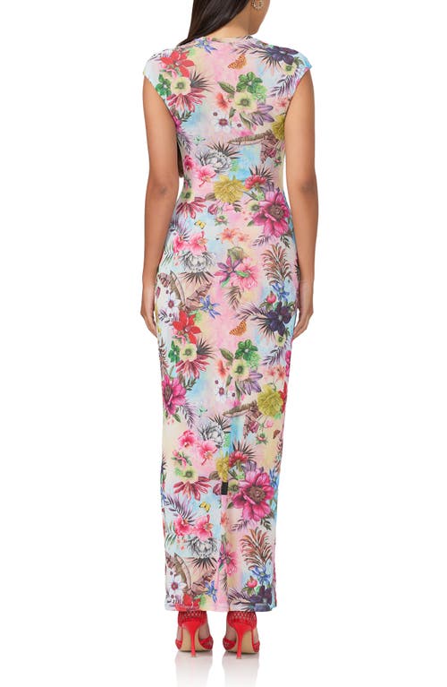 Shop Afrm Cody Printed Cap Sleeve Mesh Maxi Dress In Tropical Convo