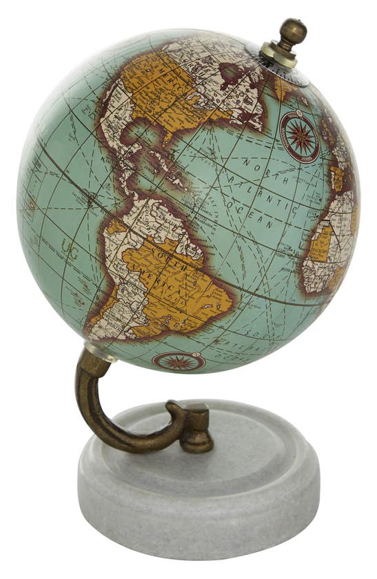 GINGER BIRCH STUDIO GINGER BIRCH STUDIO TEAL MARBLE GLOBE WITH MARBLE BASE