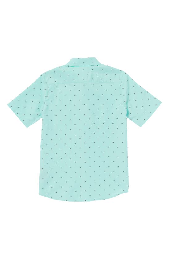 Shop Volcom Kids' Geo Print Short Sleeve Button-up Shirt In Crete Blue