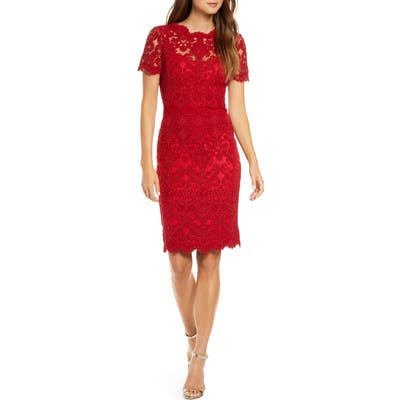 Tadashi Shoji Lace Sheath Dress, Red