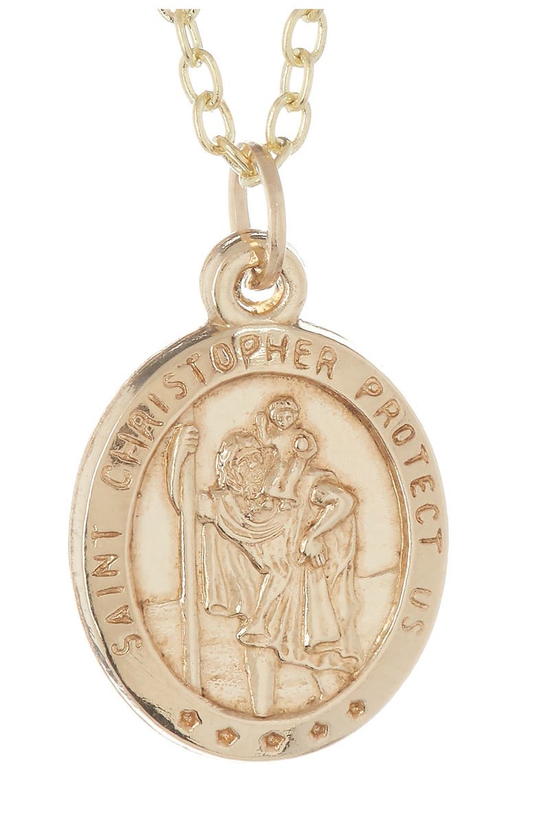 BEST SILVER 14K Yellow Gold Saint Christopher Pendant Necklace, Main, color, GOLD