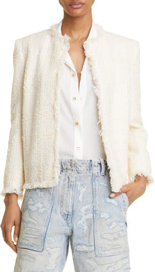 Tweed collarless jacket in ivory