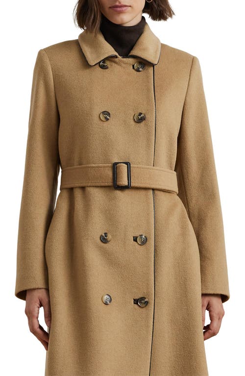 Shop Lauren Ralph Lauren Double Breasted Wool Blend Trench Coat In Camel