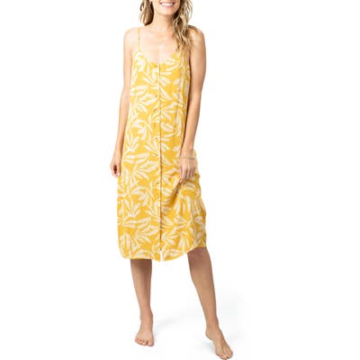 Rip Curl Ooh La Leaf Print Midi Slipdress, Yellow