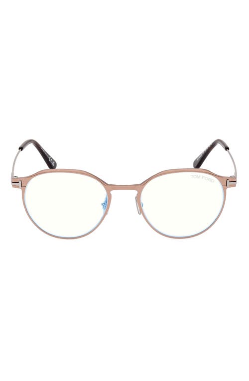 TOM FORD 52mm Round Blue Light Blocking Glasses in Matte Light Bronze at Nordstrom