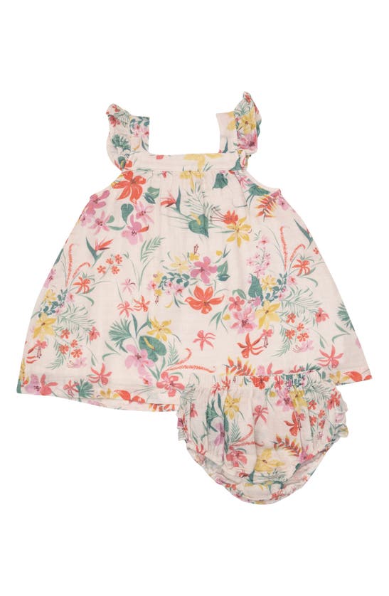 Angel Dear Babies' Leilani Floral Print Organic Cotton Dress & Bloomers Set In Ivory Multi