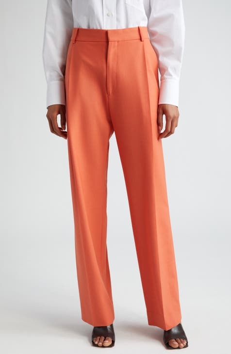 Petite Orange Cotton Pleated Wide Leg Trousers