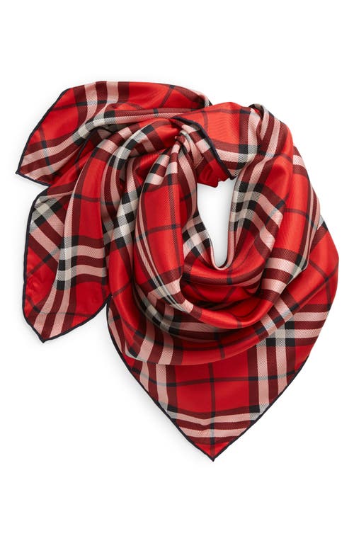 Shop Burberry Medium Check Square Silk Scarf In Scarlett