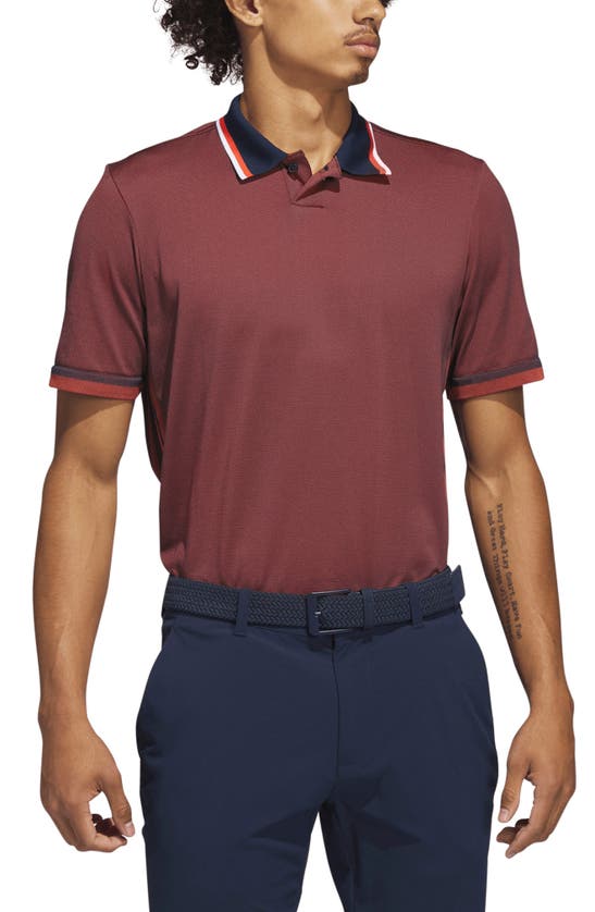 Adidas Golf Ultimate365 Primeknit Performance Golf Polo In Collegiate Navy/ Preloved Red