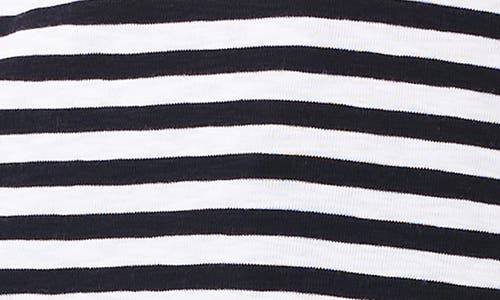 Nzt By Nic+zoe Stripe Bateau Neck Cotton Blend Top In Black Multi