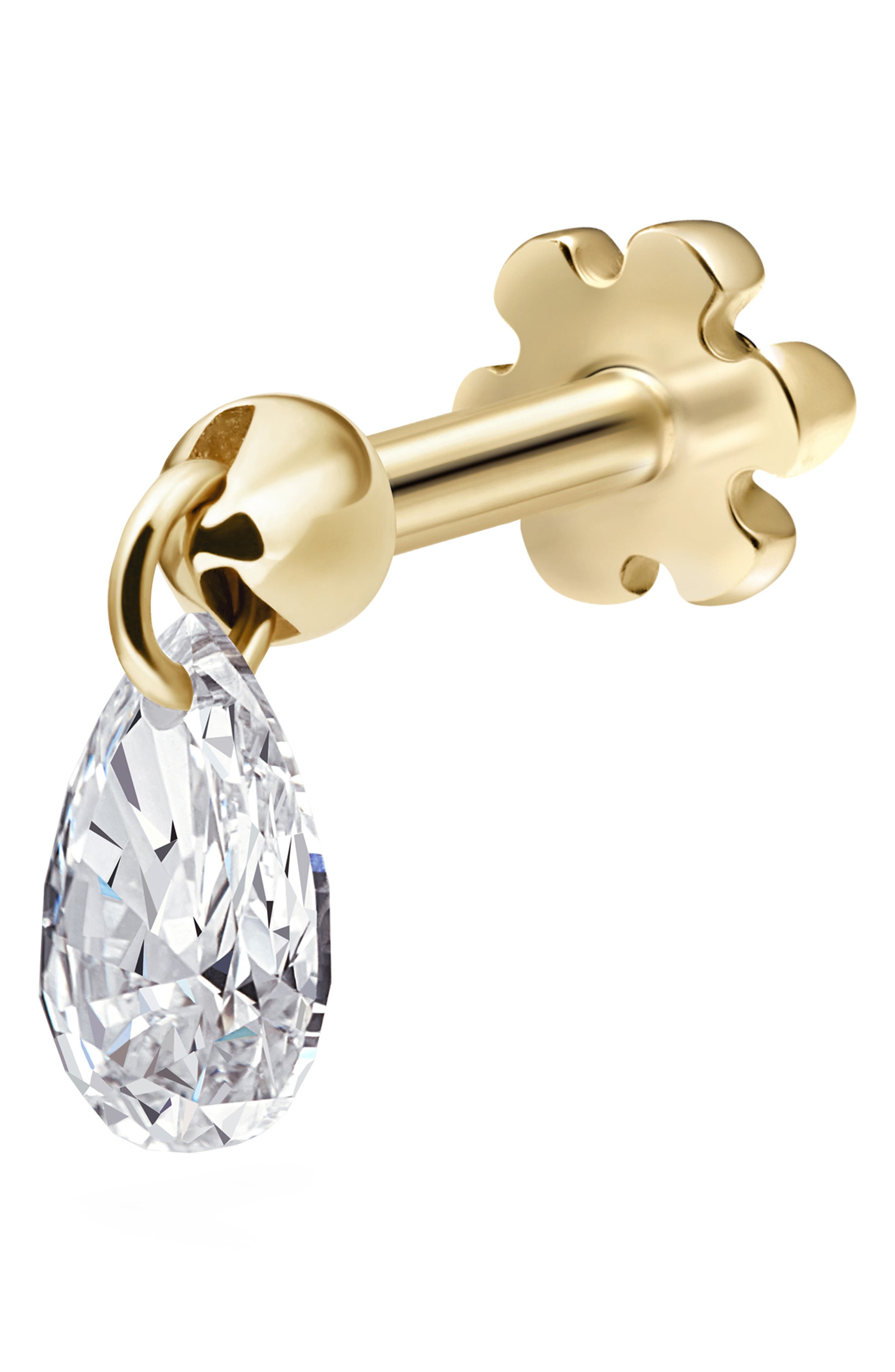 Maria Tash Single Floating Pear Diamond Charm Threaded Stud Earring in Yellow Gold Cover