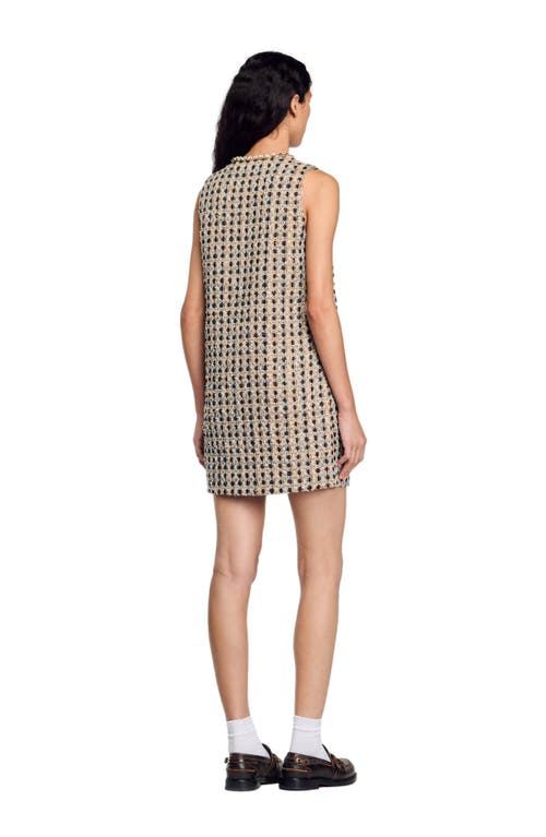 Shop Sandro Short Tweed Dress In Camel/deep Blu