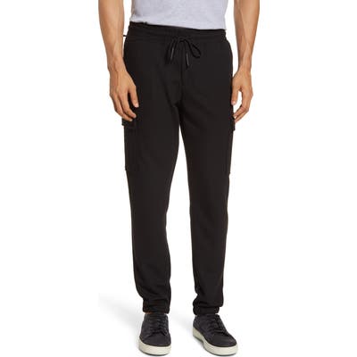 Acyclic Straight Leg Drawstring Knit Cargo Pants, Black