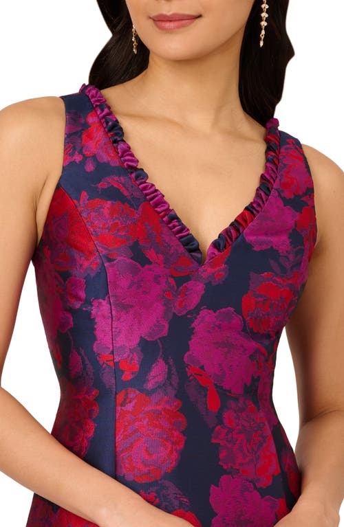 Adrianna Papell Floral Jacquard High-low Dress In Navy Multi