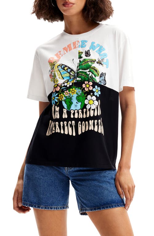 Canel Patchwork Cotton Graphic T-Shirt in White