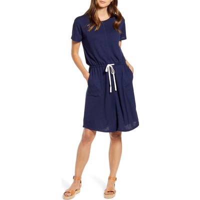 Petite Caslon Cinched Waist T-Shirt Dress, Blue