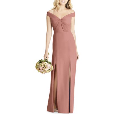 Social Bridesmaids Off The Shoulder Chiffon Gown, Pink