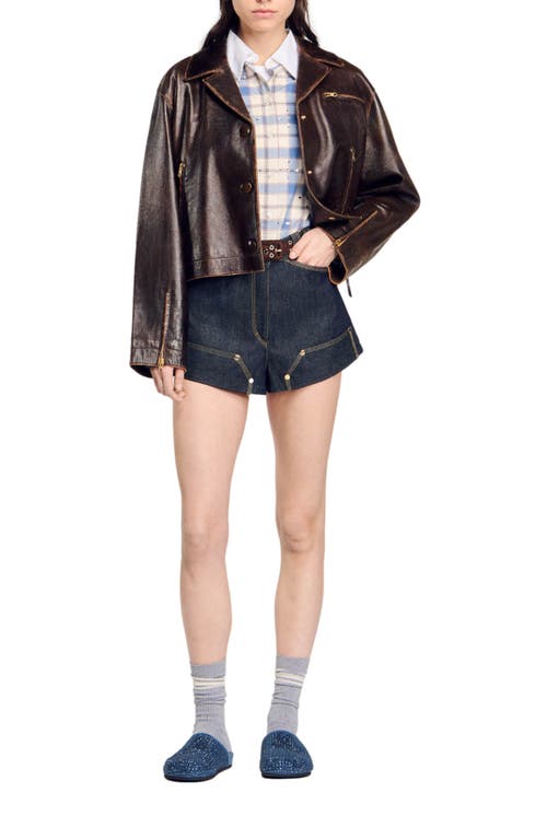 Shop Sandro Raw Denim Shorts In Deep Blu