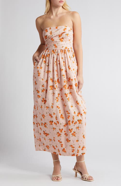 LoveShackFancy Luxie Floral Strapless Cotton Dress in Persian Orange at Nordstrom, Size 14