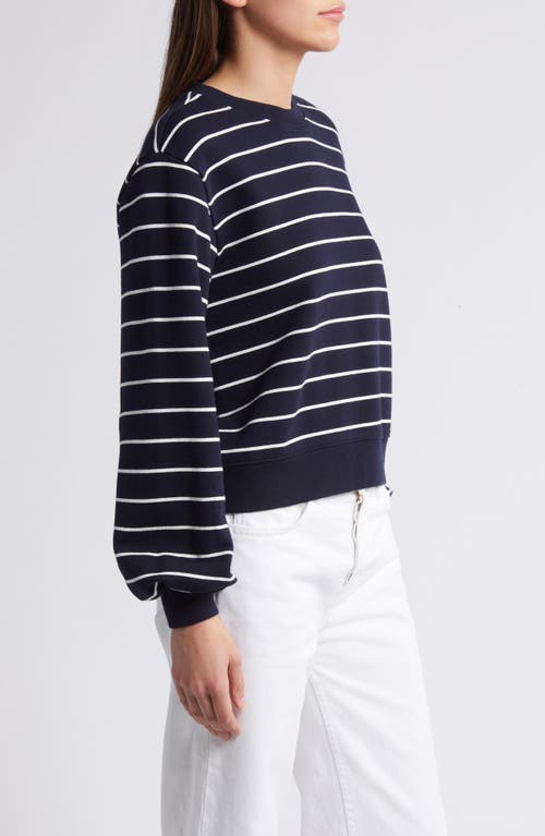 Shop Frame Stripe Blouson Sleeve Cotton Sweatshirt In Navy Multi