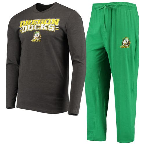Men's Concepts Sport Green/Heathered Charcoal Oregon Ducks Meter Long Sleeve T-Shirt & Pants Sleep Set