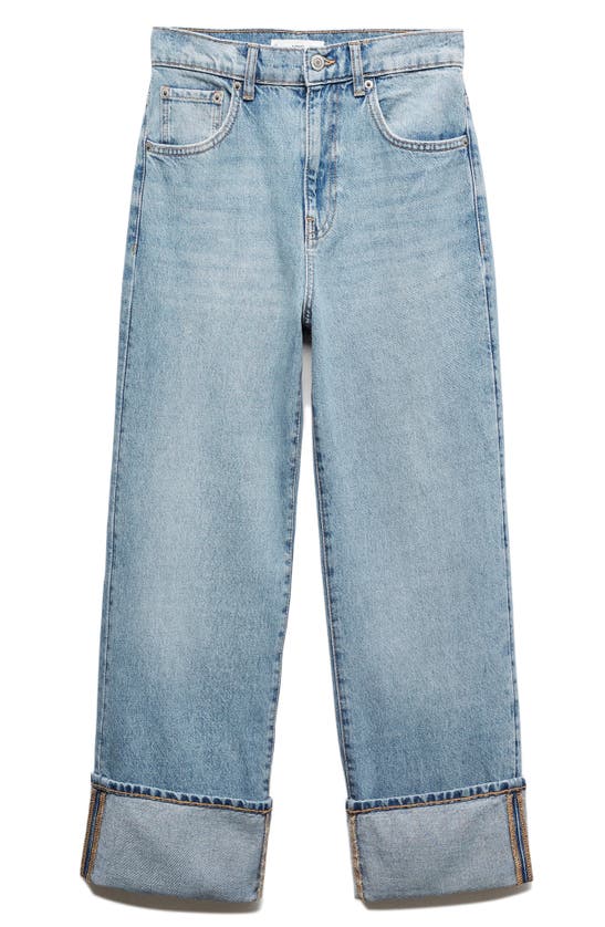 Shop Mango Cuff Wide Leg Jeans In Medium Blue