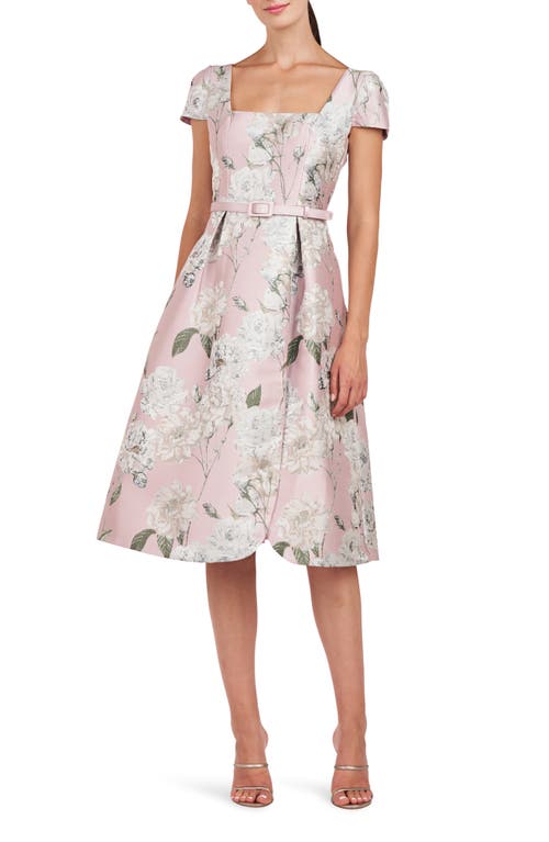 Kay Unger Mira Floral Fit & Flare Midi Dress Pink Pearl at Nordstrom,