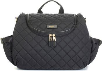 Changing Bag - Black leather and nylon diaper bag