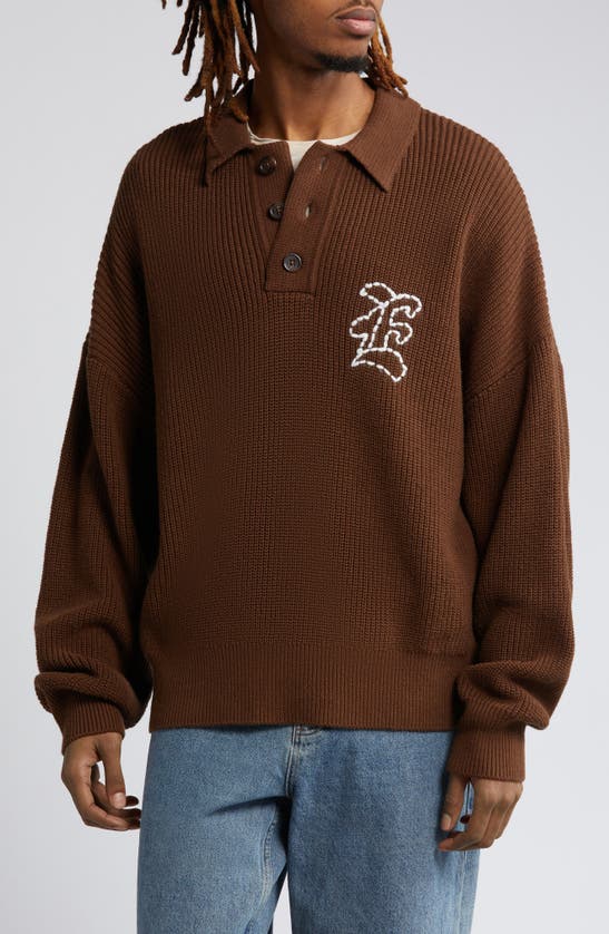 Shop Elwood Oversize Long Sleeve Sweater Polo In Soil