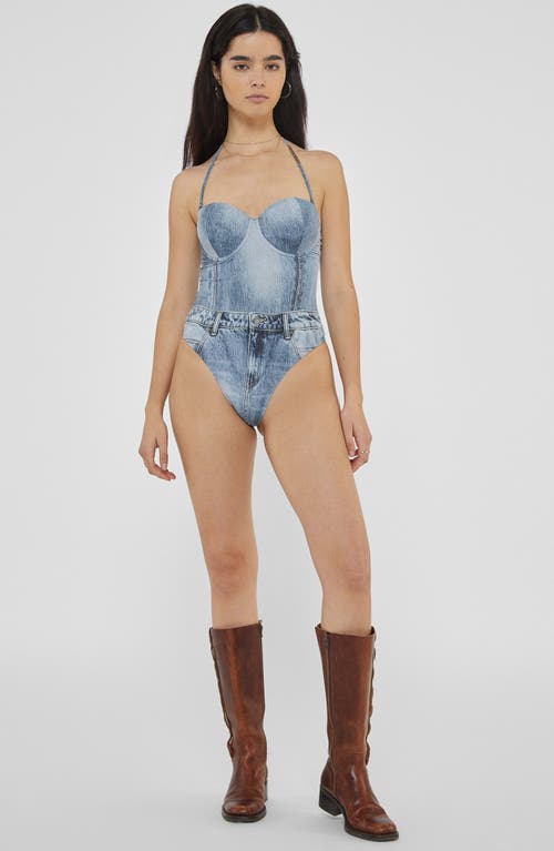 Shop Guess Go Denim Print One-piece Swimsuit In Go Denim Printed