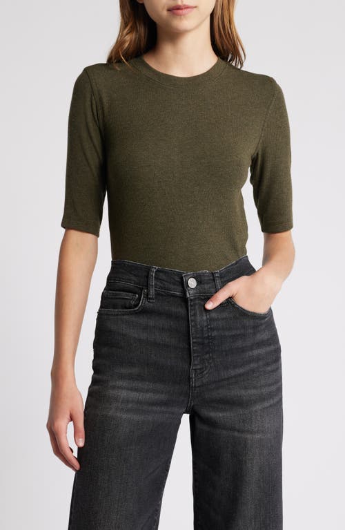 Frame Ribbed Knit Crewneck Tee In Rich Military Heather
