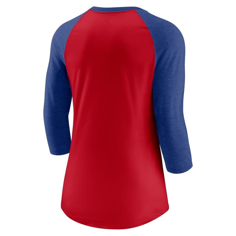 Men's Texas Rangers Nike Red/Royal Tri-Blend Raglan 3/4-Sleeve T-Shirt