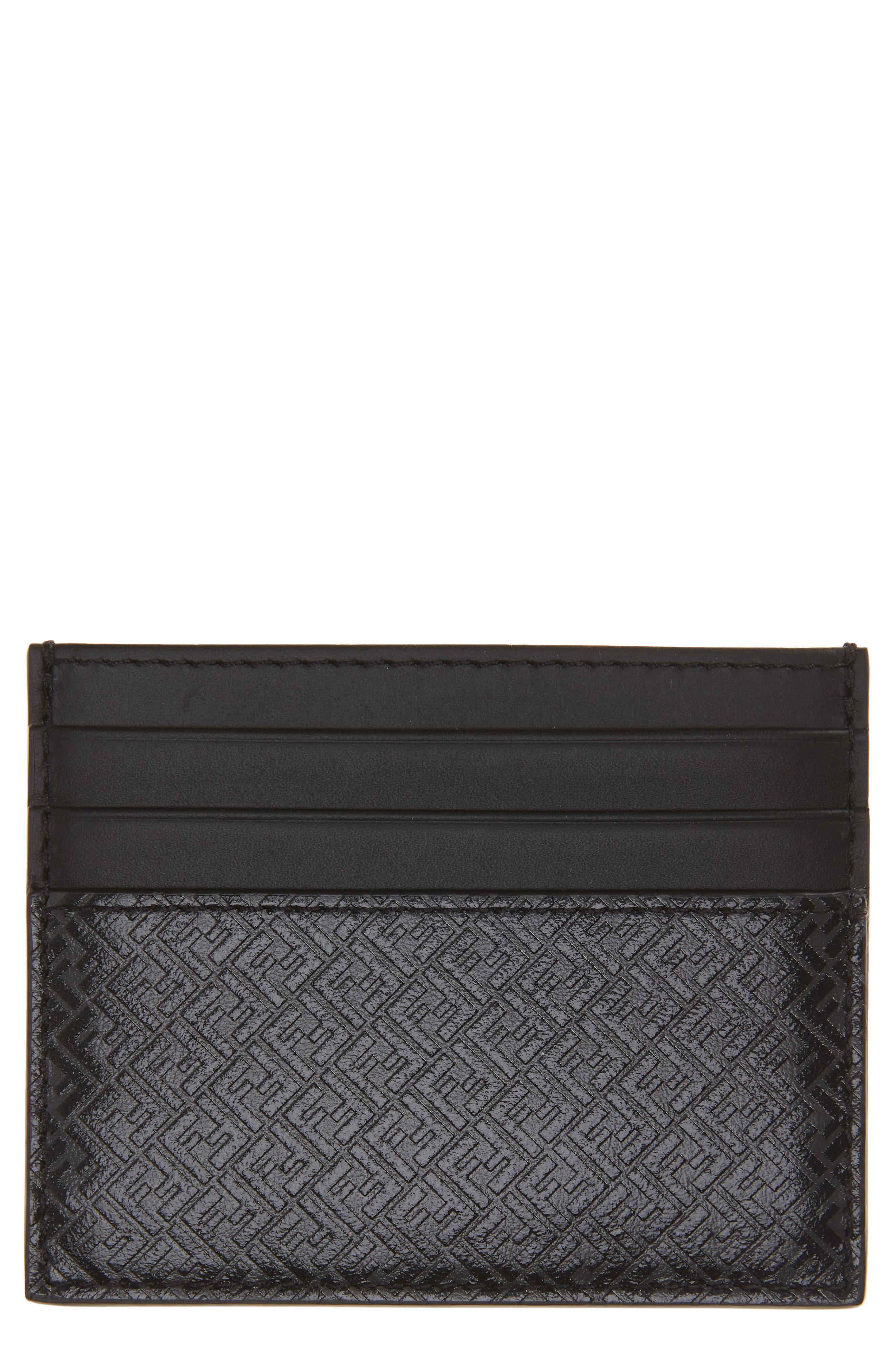 Fendi FF Logo Leather Card Case in Asphalt Black Palladium at Nordstrom