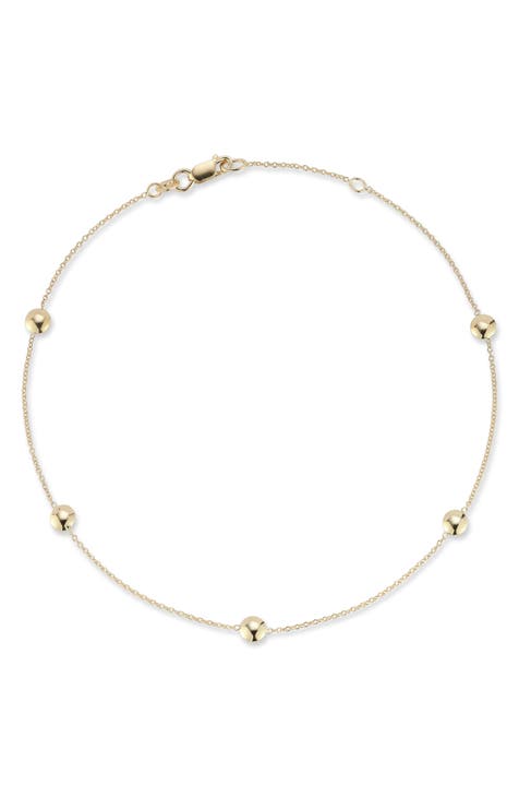 14K Yellow Gold Station Anklet