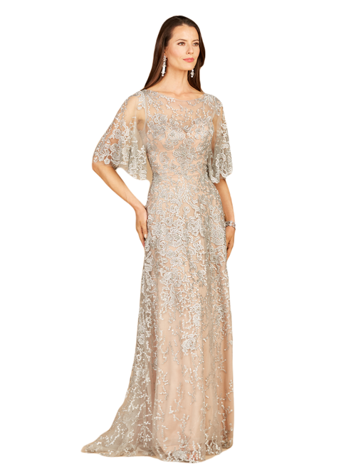 Lara New York Cape Sleeve Mother's Gown In Silver