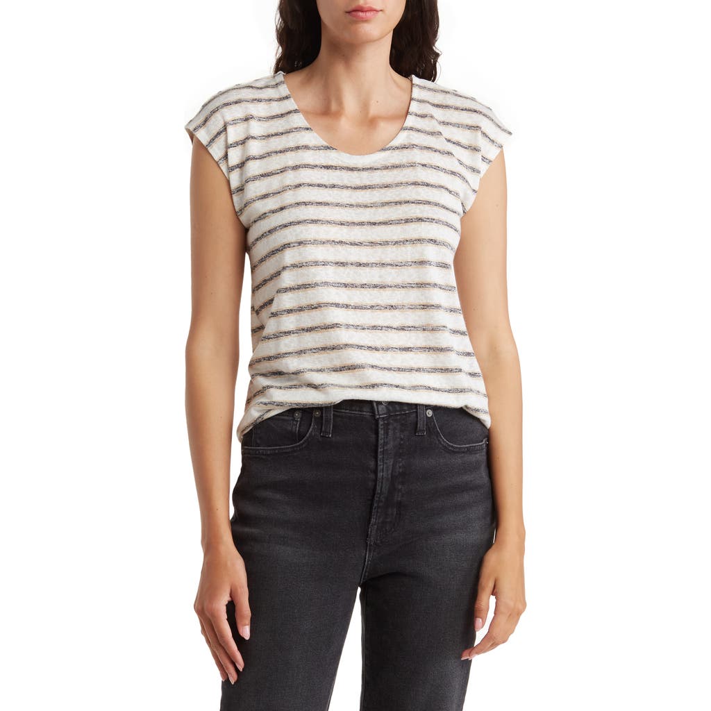 Shop Bobeau Twist Back Directional Stripe Top In White/navy/taupe